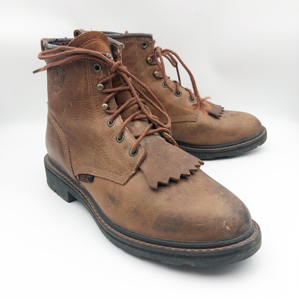 Ariat Boots Mens 10B Heritage Lacer Brown Leather Kiltie Western Work Shoes